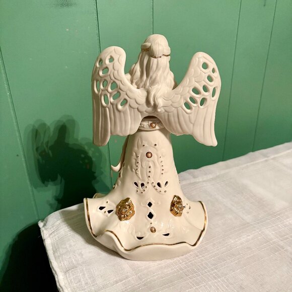 Lenox Florentine & Pearl Lit Angel Figurine 24K Gold Trim Retired Christmas - Picture 4 of 10